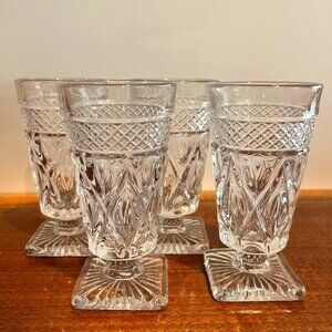 Set of 4 Vintage Imperial Glass Cape Cod Juice Square Base Pressed Glass Goblet